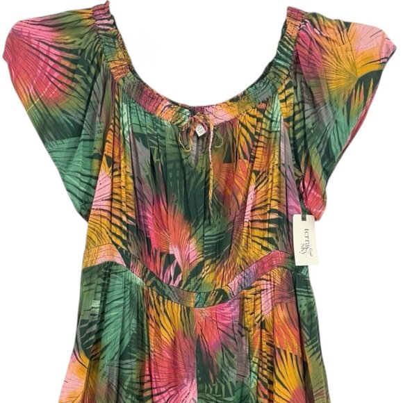 Terra & Sky Women's Off Shoulder Tropical Green Pink Maxi Dress Sz 3X  (24W-26W) - Picture 4 of 12